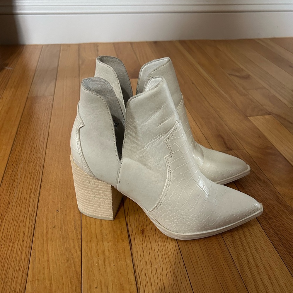 Steve Madden White Croc-Embossed Ankle Boots